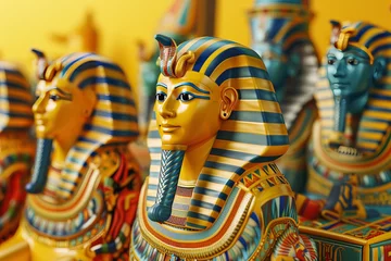 Foto op Plexiglas A row of statues of Egyptian pharaohs are lined up on a background © Phuriphat