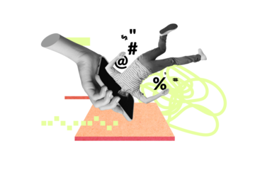 Composite photo collage caricature concept stop cyberbullying people man falling inside addiction phone display isolated on green color background