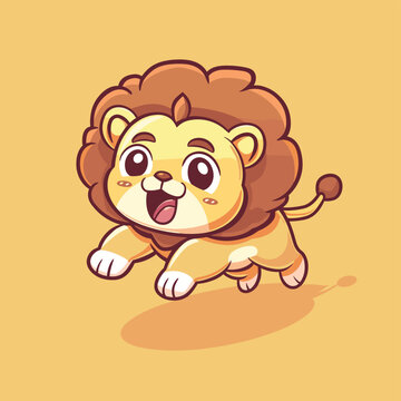 Adorable lion running and jumping cartoon illustration animal mascot vector design