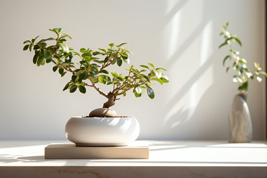 Captivating product photography showcasing of ficus plant, zen plant, white background