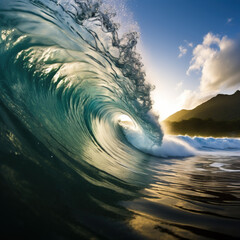 High blue turquoise ocean wave