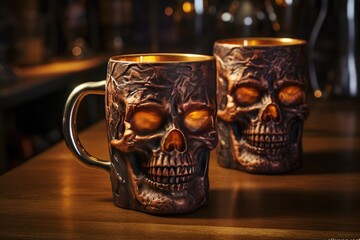 Spooky Skull Mugs: Serve drinks in skull-shaped mugs with dark, moody lighting.