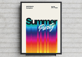 Summer Party Poster With Linear Gradient Typography - obrazy, fototapety, plakaty