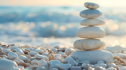 AI generated illustration of a balanced stack of stones on the beach