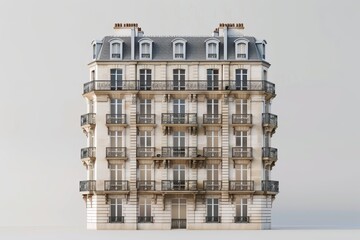 A large white building with a balcony and a chimney