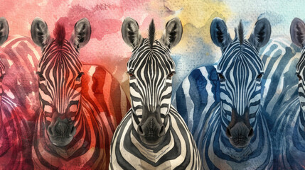 Obraz premium A group of zebras are seen standing closely together, showcasing their black and white striped coats in a unified formation