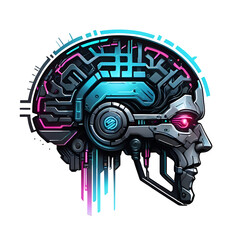 Cybernetic elegance vector illustration of human and futuristic robot head imagery