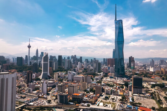 Kuala Lumpur, Malaysia - June 8, 2023 View of the city center with highest tower KL PNB Merdeka 118 in a sunny day.