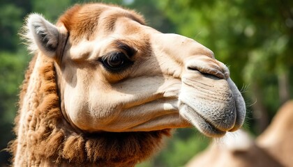 Head of a camel on a nature background