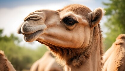 Head of a camel on a nature background