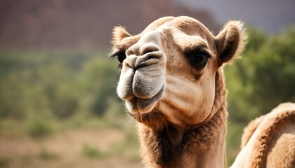 Head of a camel on a nature background