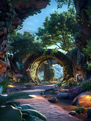 An enchanted zoo where mythical creatures roam freely, each enclosure a portal to the habitats natural world, offering visitors magical encounters, 
