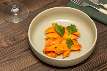 A portion of baked sweet potato slices