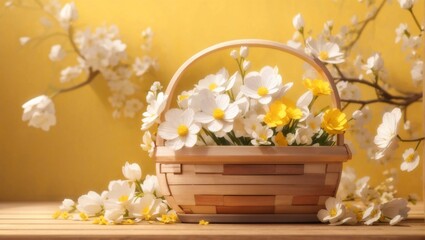 White and yellow flowers in the basket