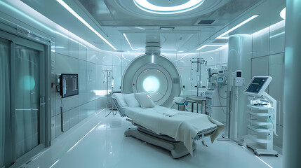 Modern equipment in a hospital room. Medical devices ct scanner Healthcare tech medical background