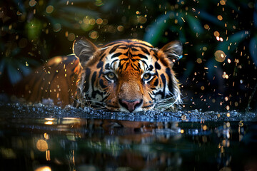 AI generated illustration of a Bengal tiger walking in water