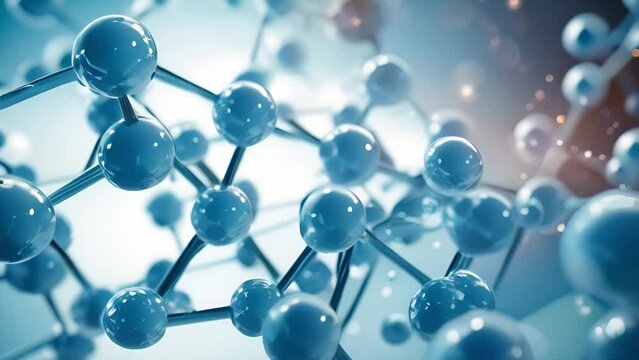 Water molecule model, science or medical background, 3D illustration. Glass molecules or atoms. Biochemical, Pharmaceutical, Medical	