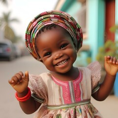 AI-generated illustration of a happy African child expressing joy