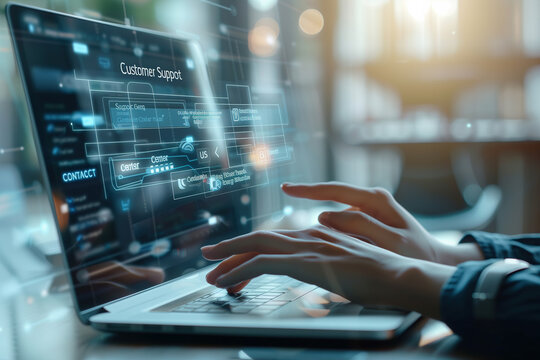 Chatbot conversation assistant. Person using online customer service with chat bot to get support. Artificial intelligence and CRM software technology, customer support center, CONTACT US