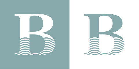 Logo Nautical. Letra inicial B con olas de mar