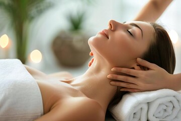 Beautiful Woman Receiving Healing Massage Therapy from Physiotherapist in Spa