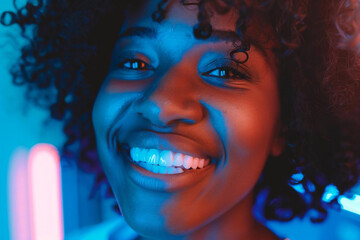 African American Woman at the Dentist for Dental Care and Biometric Teeth Check