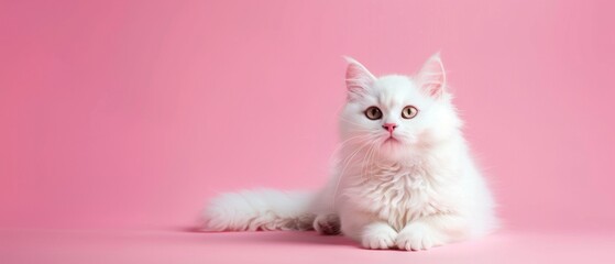 cute cat isolated on pastel one color background - obrazy, fototapety, plakaty