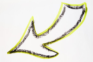 Cute bright neon, green and black arrow hand-drawn on a white background. The concept of movement,...