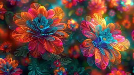 Fototapeta na wymiar AI generated illustration of psychedelic flowers
