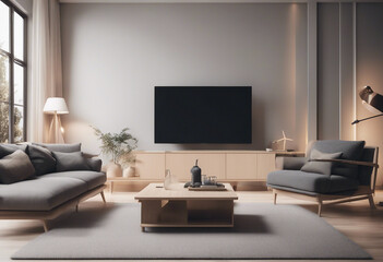 Home mockup contemporary minimalist living room interior 3d render