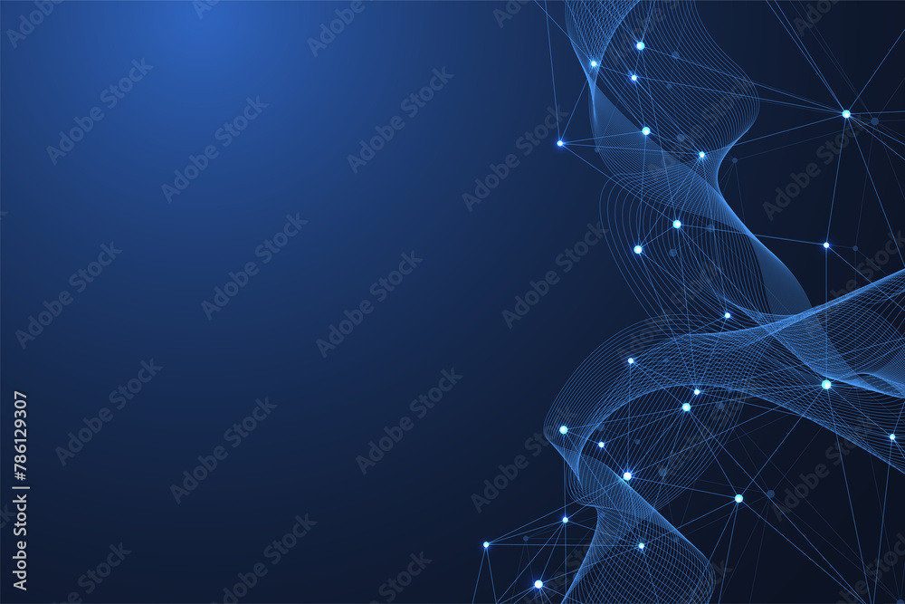 Aufkleber Global network connection concept. Big data visualization. Social network communication in the global computer networks. Internet technology. Business. Science. Illustration