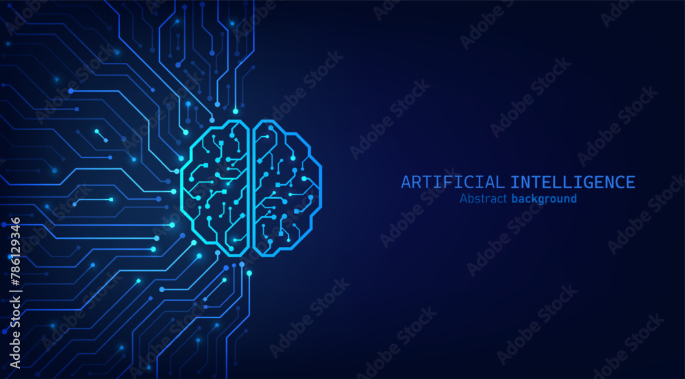 Poster Brain circuit on circuit motherboards, Artificial intelligence abstract background.Technology concept design, Machine learning and generate by chip, Vector illustration for banner and web template.