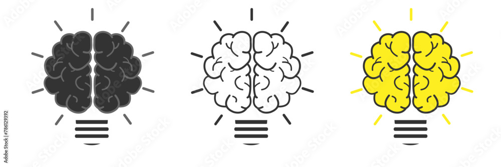Poster light bulb with brain icon, creative thinking ideas brain innovation concept. concept of creative id