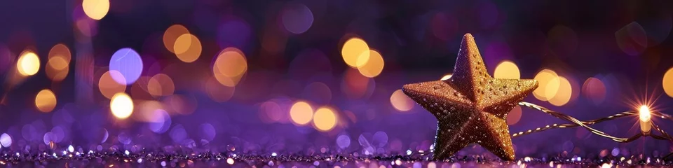 Foto op Aluminium A golden star-shaped ornament casting a warm glow against a rich purple backdrop. © Shahjahan