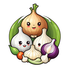 Onion and garlic kawaii logo Clipart vector art