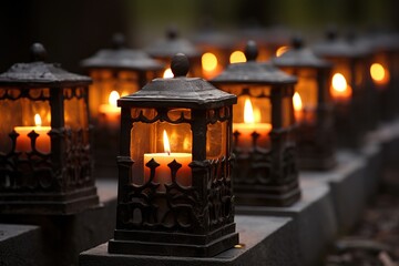 Cemetery Candle Holders: Use tombstone-shaped candle holders. - obrazy, fototapety, plakaty