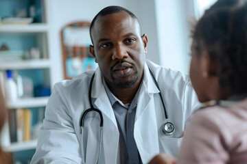 African American family doctor protecting their welfare hand.