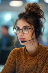 Woman Wearing Glasses and Headset