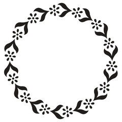 Floral wreath silhouette, round vector frame