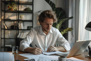 Hand calculating energy tax audit for business accounting