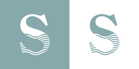 Logo Nautical. Letra inicial S con olas de mar - 786130915