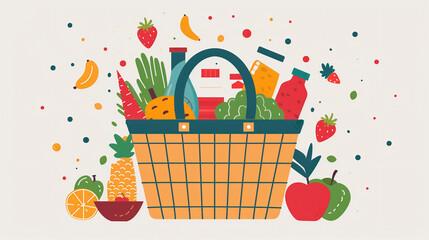 A Basket brimming with market-fresh groceries, complete with a handy shopping list
