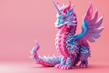 A dragon with red eyes stands on a background in model style. - obrazy, fototapety, plakaty