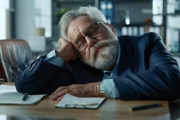 Man with Narcolepsy Sleeping at Boring Work Deprivation - obrazy, fototapety, plakaty