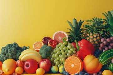 Obraz na płótnie Canvas A colorful assortment of fruits and vegetables, including apples, oranges