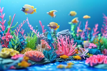 Fototapeta na wymiar A colorful underwater scene with a blue background
