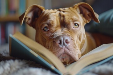 Dog Laying Down, Reading Book