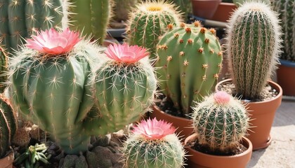 closeup various cactus plants in garden