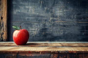 School classroom with apple on desk for education study - obrazy, fototapety, plakaty