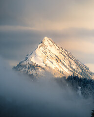 Sunset over mountain in French Alps